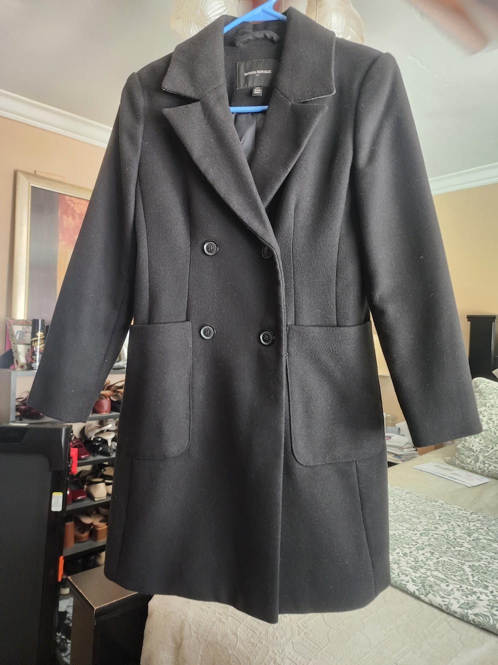 Banana Republic Women's Black Double-Breasted Wool Coat